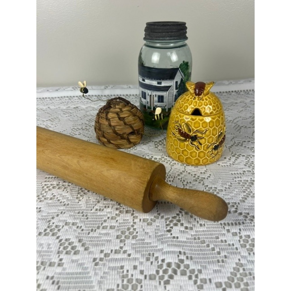 Vintage Wooden Rolling Pin 16.5‎ Inch Farmhouse Hardwood Dough Roller Natural